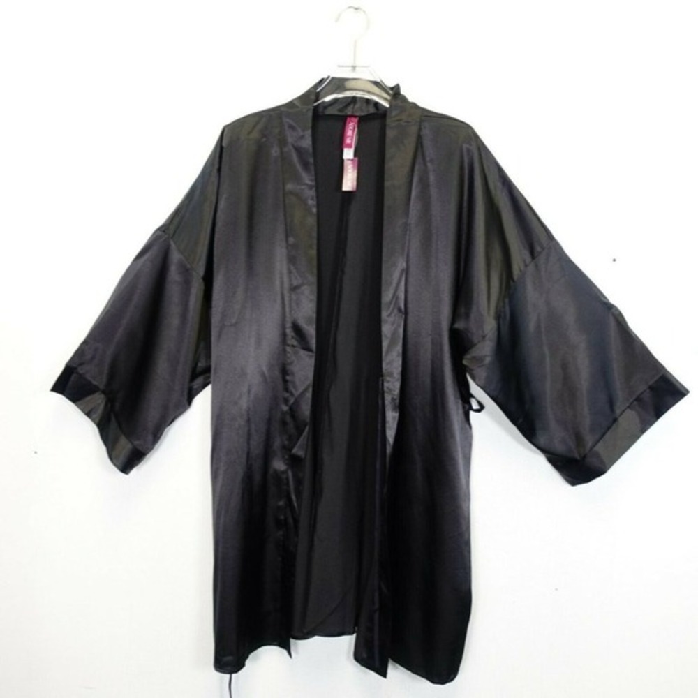 ADORE ME Women Black Kimono Robe SMALL Wedding Nightwear Dressing Gown Silky NEW